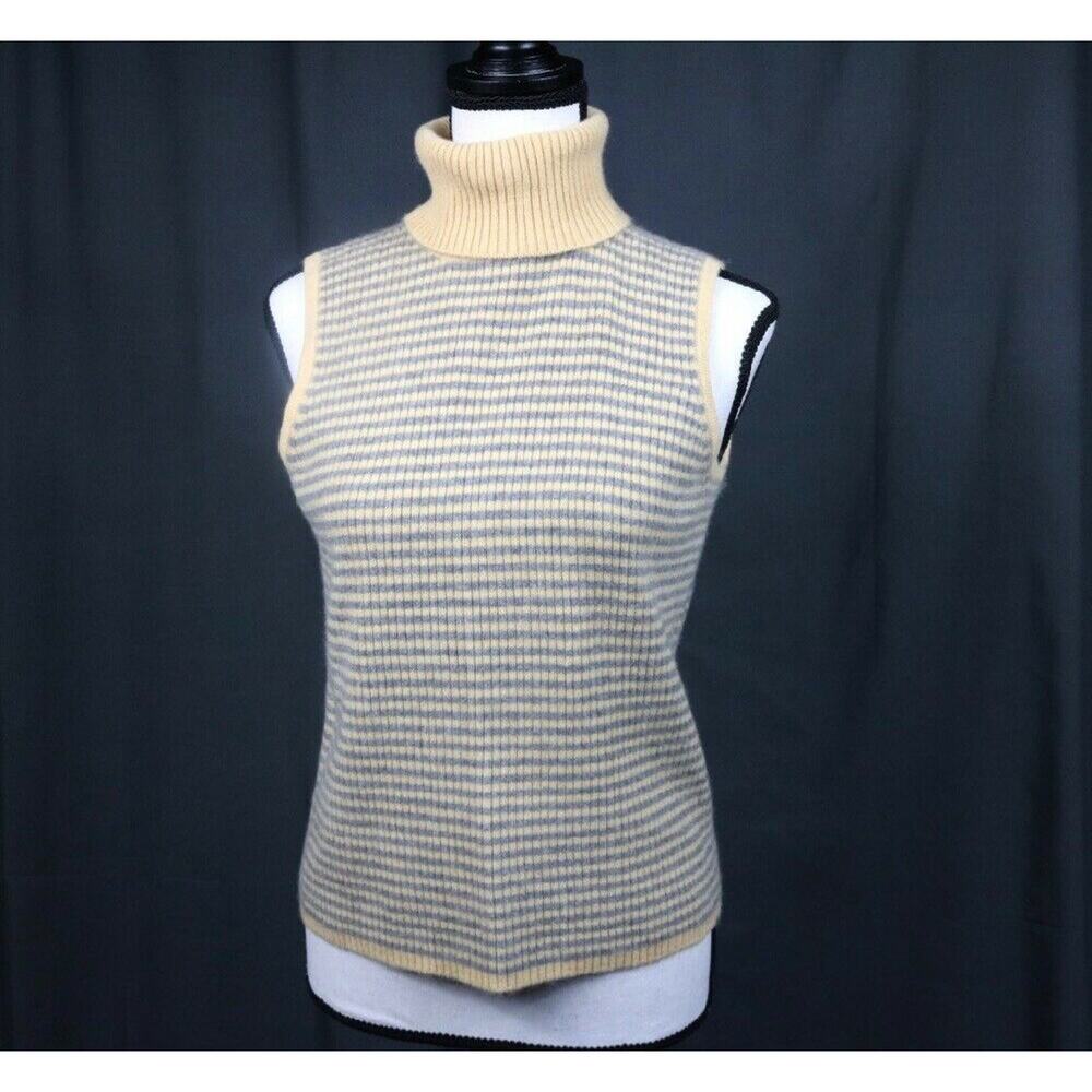 Thalia Cashmere Turtleneck Sweater Women's Yellow and Gray Stripped Size Medium